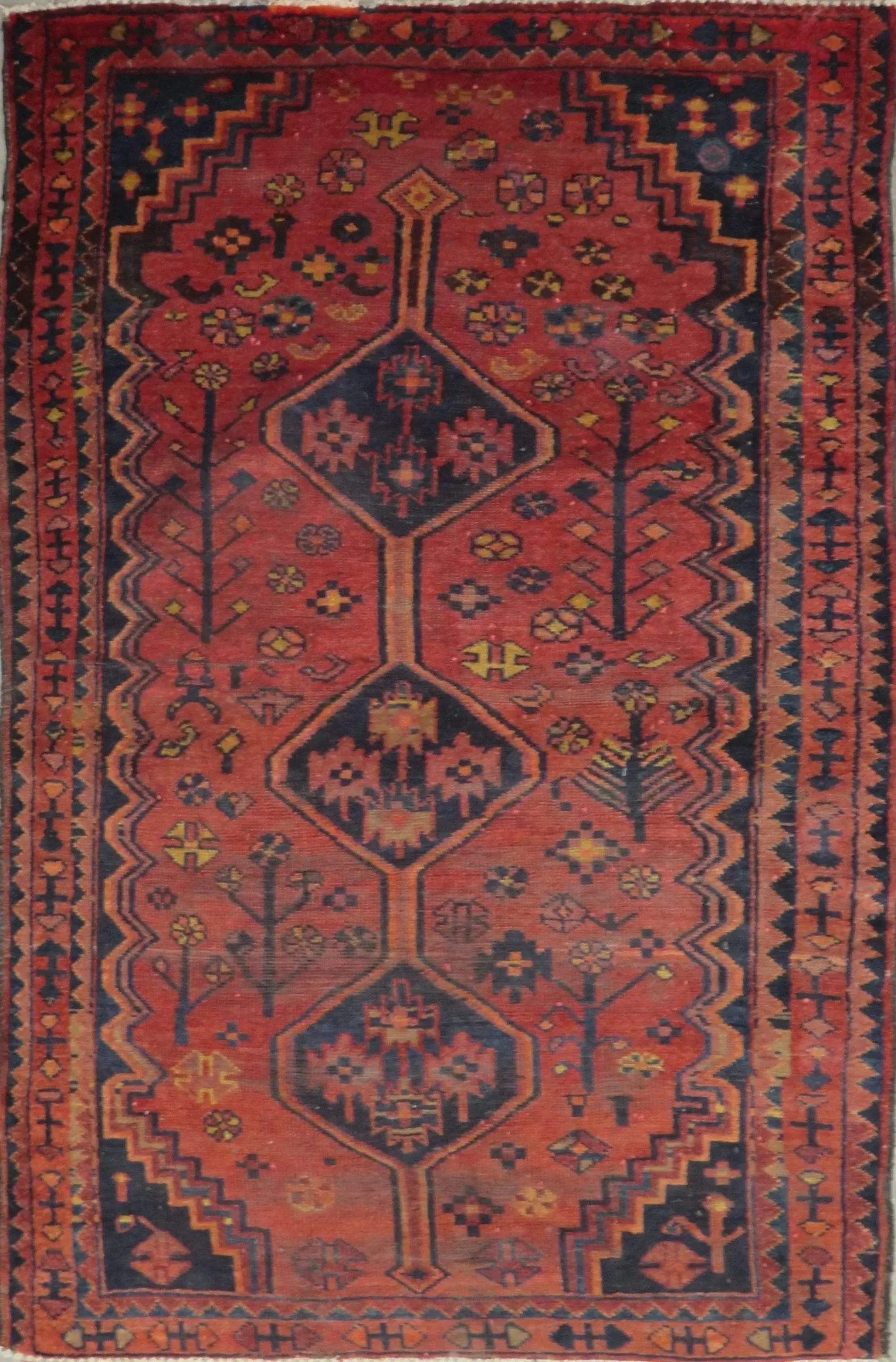 One Of The Kind Hand-Knotted Persian Wool Rug _ Luxurious Vintage Design, 6'4" x 4'2", Artisan Crafted